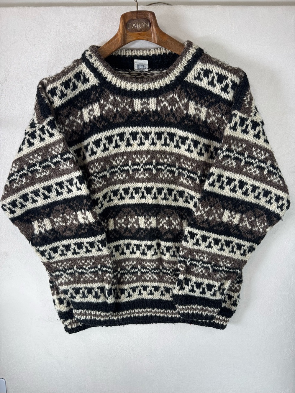 Yeti Vinatge Men’s Fair Isle Crewneck Sweater 100% pure Nepal wool Aztec XL